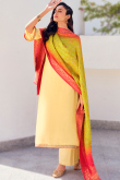 Light Peach Silk Embroidered Straight Cut Suit
