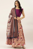 Light Peach Silk Printed A-Line Style Lehenga 