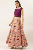 Light Peach Silk Printed A-Line Style Lehenga 