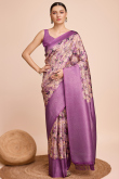 Light Peach Silk Printed Broad Border Saree For Sangeet