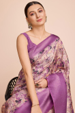 Light Peach Silk Printed Broad Border Saree For Sangeet