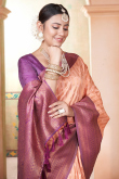 Light Peach Silk Weaved With Thread And Zari Handloom Saree