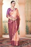 Light Peach Silk Weaved With Thread And Zari Handloom Saree