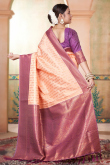 Light Peach Silk Weaved With Thread And Zari Handloom Saree