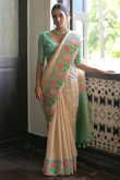 Light Peach Silk Woven Zari Broad Border Saree
