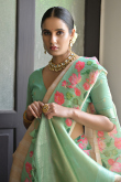 Light Peach Silk Woven Zari Broad Border Saree