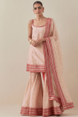 Light Peach Uppada Silk Sequins Embroidered Sharara Suit