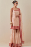 Light Peach Uppada Silk Sequins Embroidered Sharara Suit