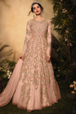 Light Peach Zari Embroidered Net Anarkali Suit
