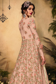 Light Peach Zari Embroidered Net Anarkali Suit