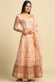 Light Peach Zari Embroidered Net Panelled Style Lehenga