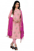 Light Pink Chanderi Silk Straight Cut Embroidered Legging Suit