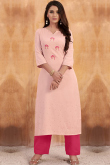 Light Pink Cotton Kurti With Resham Work