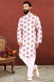 Light Pink Cotton Straight Pant Printed Men Kurta Pajama