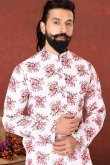 Light Pink Cotton Straight Pant Printed Men Kurta Pajama