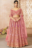 Light Pink Dori Embroidered Silk Blend Flared Style Lehenga