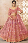 Light Pink Dori Embroidered Silk Blend Flared Style Lehenga