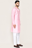 Light Pink Dupion Silk Angrakha Style Men's Kurta Pajama