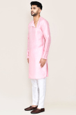 Light Pink Dupion Silk Angrakha Style Men's Kurta Pajama