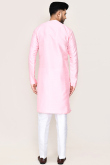 Light Pink Dupion Silk Angrakha Style Men's Kurta Pajama