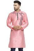 Light Pink Dupion Silk Embroidered Men's Kurta