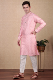 Light Pink Dupion Silk Embroidered Straight Cut Men's Kurta Pajama