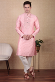 Light Pink Dupion Silk Embroidered Straight Cut Men's Kurta Pajama