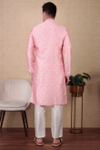 Light Pink Dupion Silk Embroidered Straight Cut Men's Kurta Pajama