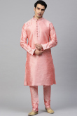 Light Pink Dupion Silk Men Kurta Pajama for Wedding & Party