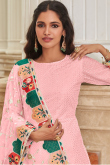Light Pink Georgette Embroidered Straight Cut Churidar Suit
