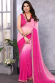 Light Pink Georgette Printed Ombre Saree With Lace 
