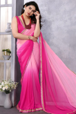 Light Pink Georgette Printed Ombre Saree With Lace 