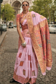 Light Pink Kora Silk Weaved Broad Border Saree 