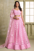 Light Pink Net Embroidered Flared Style Lehenga 