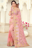 Light Pink Net Embroidered Indian Designer Saree