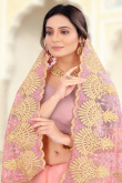 Light Pink Net Embroidered Indian Designer Saree