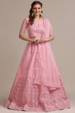 Net Lehenga with Stone Embroidery in Light Pink for Party 