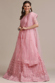 Net Lehenga with Stone Embroidery in Light Pink for Party 