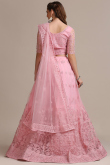 Net Lehenga with Stone Embroidery in Light Pink for Party 