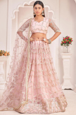Wedding Wear Thread Embroidered Lehenga in Net Light Pink
