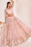 Wedding Wear Thread Embroidered Lehenga in Net Light Pink