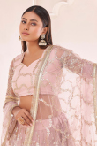 Wedding Wear Thread Embroidered Lehenga in Net Light Pink