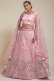 Net Lehenga in Light Pink colour with Resham Work for Party 