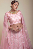 Net Lehenga in Light Pink colour with Resham Work for Party 