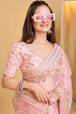 Light Pink Net Embroidered Light Weight Saree