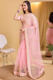 Light Pink Net Embroidered Light Weight Saree