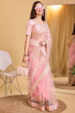 Light Pink Net Embroidered Light Weight Saree