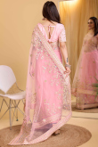 Light Pink Net Embroidered Light Weight Saree