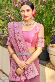 Light Pink Net Embroidered Saree For Festival 
