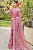 Light Pink Net Embroidered Saree For Festival 